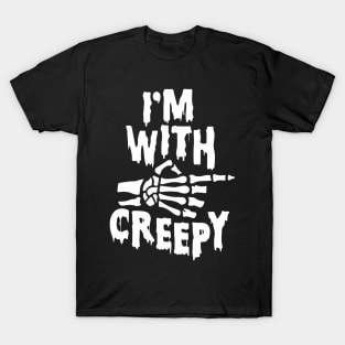 I'm With Creepy Skeleton Finger Black Goth Punk Halloween T-Shirt